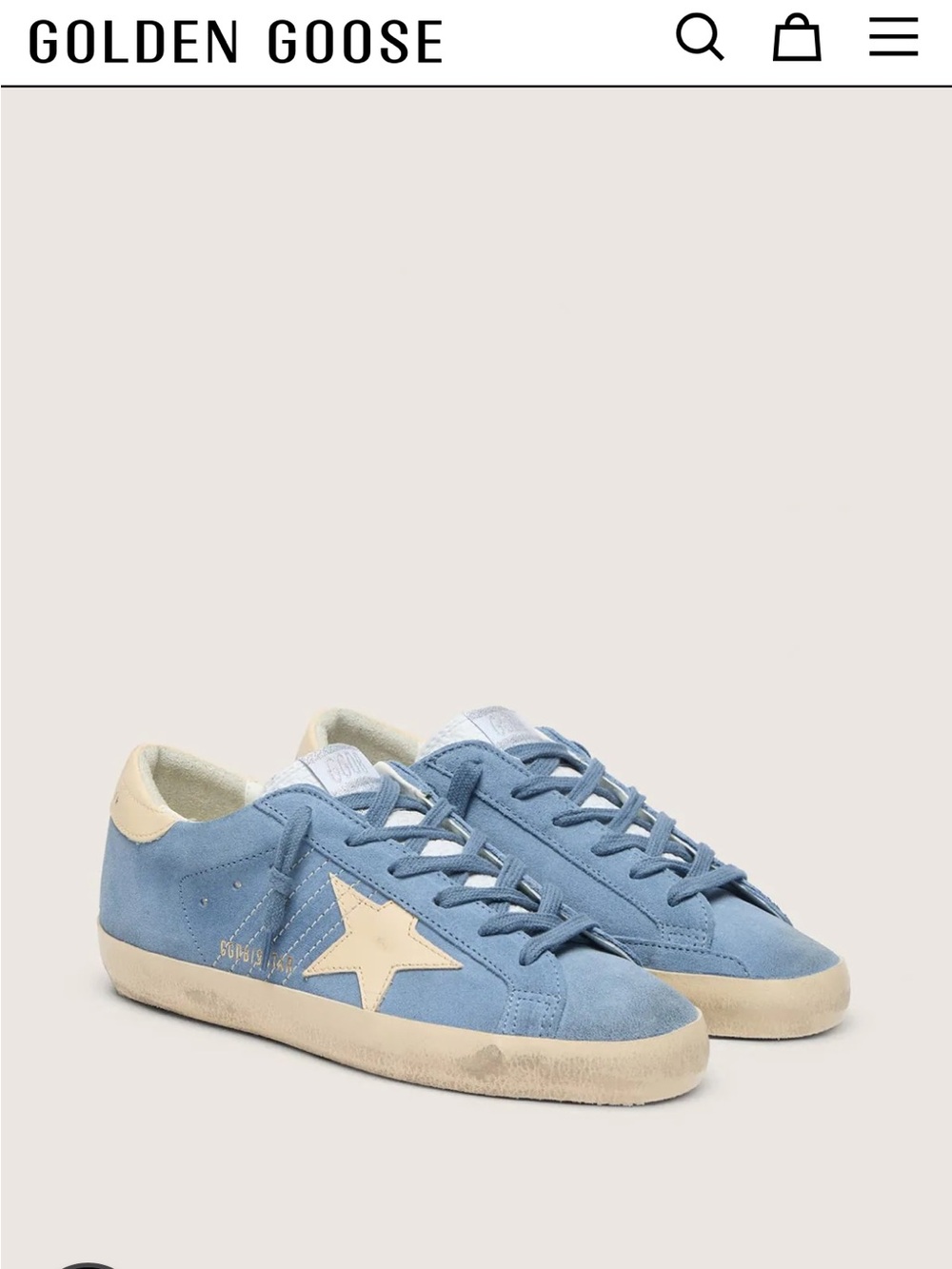 Golden Goose Super-Star in light blue suede with beige leather star and heel tab